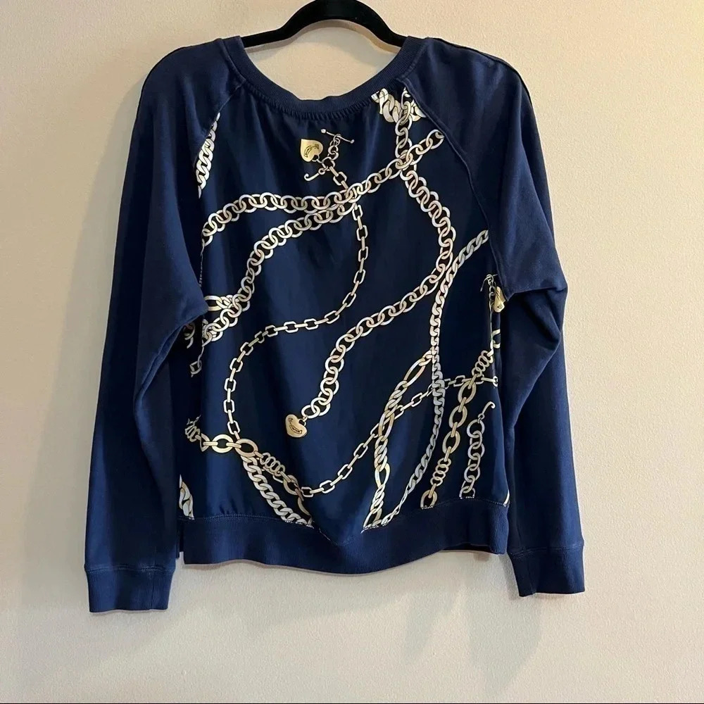 Juicy Couture Womens Navy Sheer Back Chains Long Sleeve Sweatshirt Shirt Top M - Picture 10 of 10
